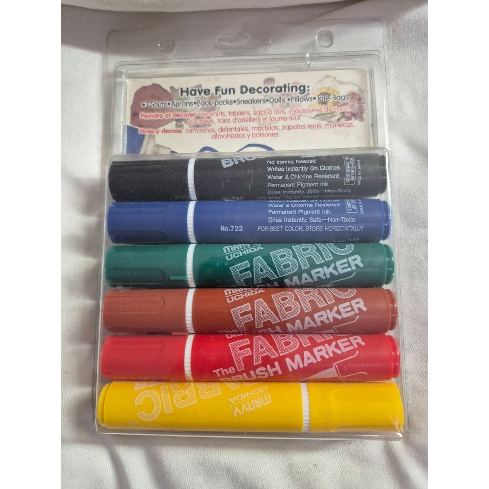 Marvy Uchida Fabric Brush Marker Set 6 Colors Permanent Textile Ink Craft